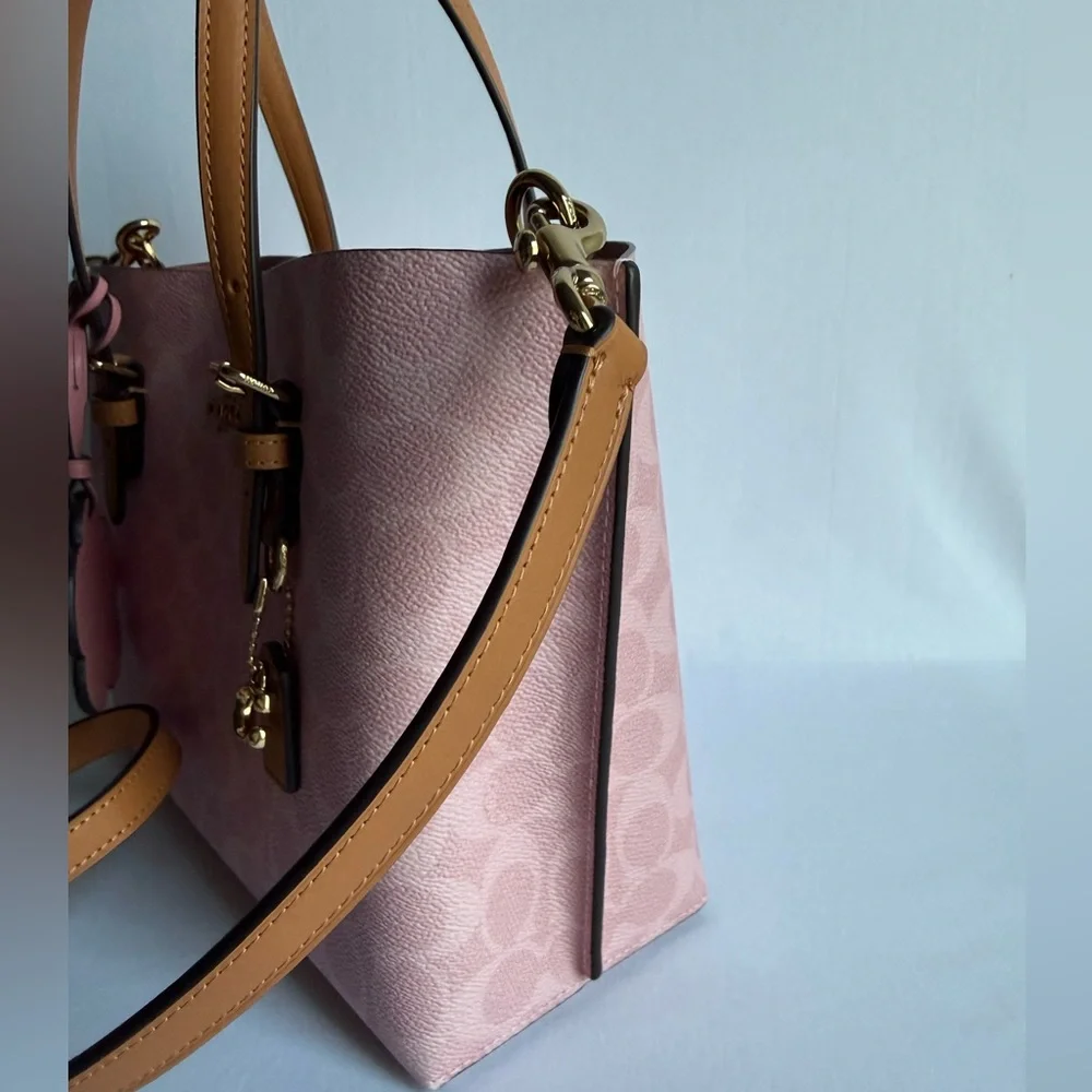 NWT Coach Mollie Tote 25 With Charms Crossbody Bag Gold/Powder pink  Top Handle